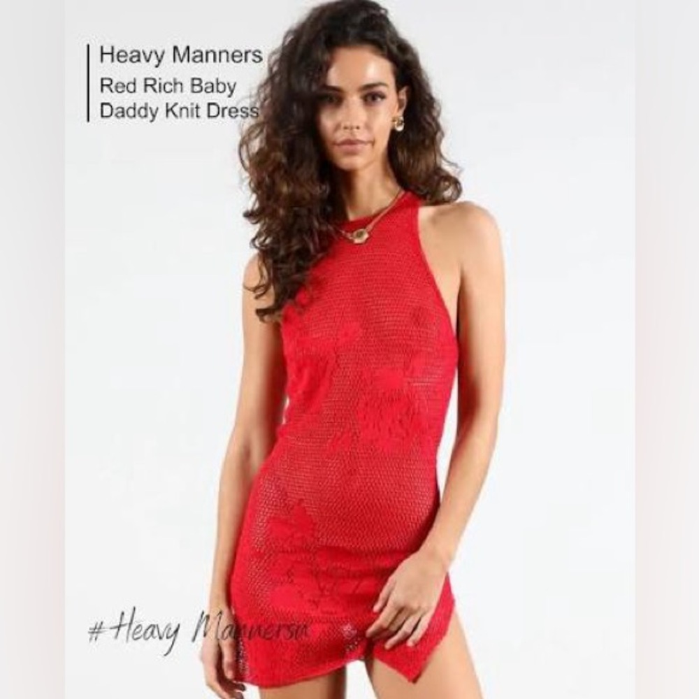 Heavy Manners ‘Rich baby daddy’ knit midi dress in red